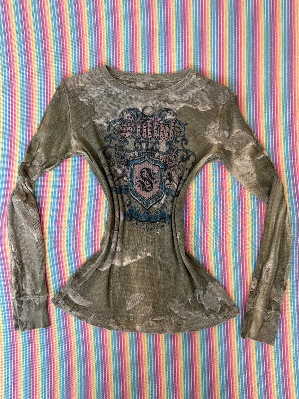 Vintage Sinful Affliction Y2K Graphic Long Sleeve Size Medium Made in USA